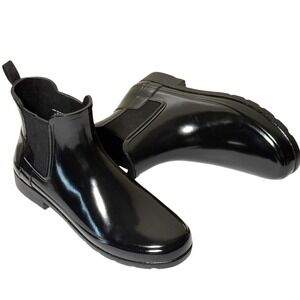 HUNTER REFINED Chelsea Gloss Rain Boots Patent Black Waterproof NWOT Size 10